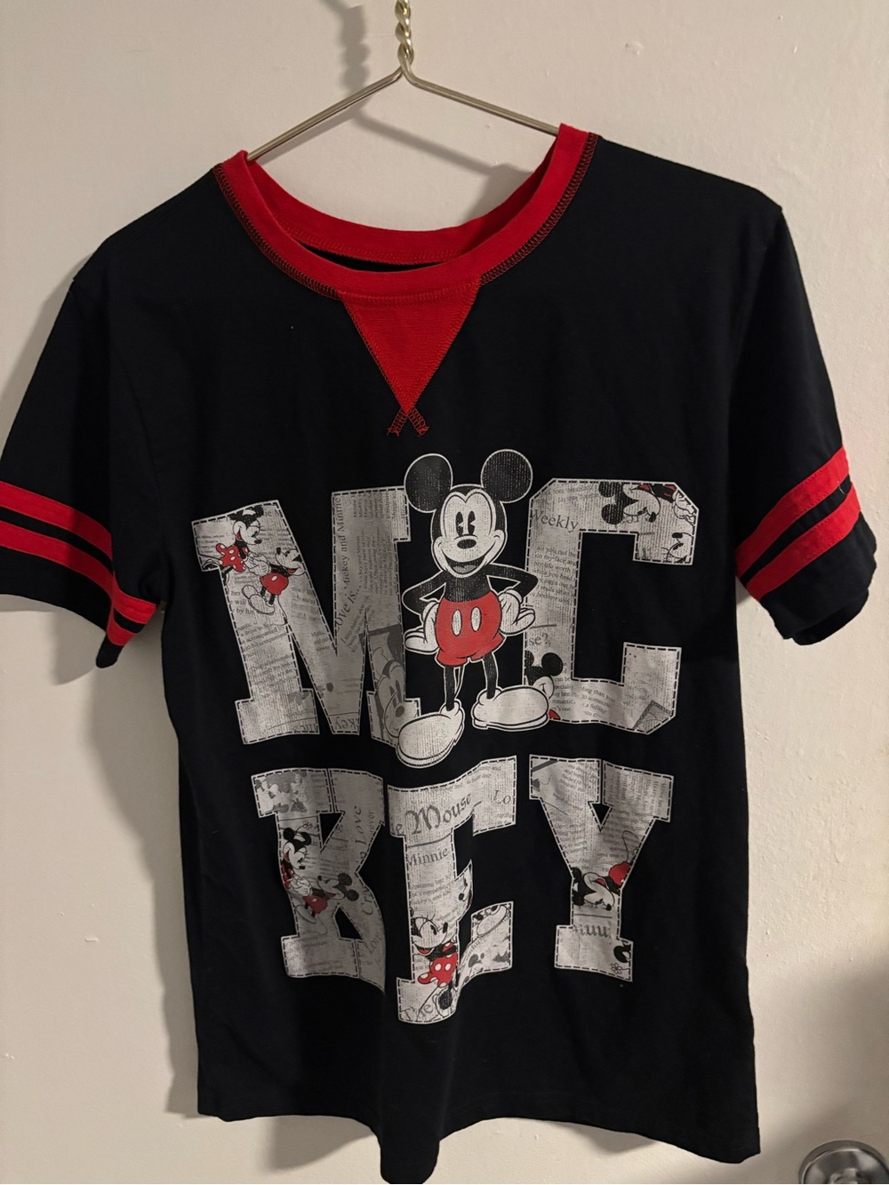 Disney Black Short Sleeve Mickey Tee with Red Trim